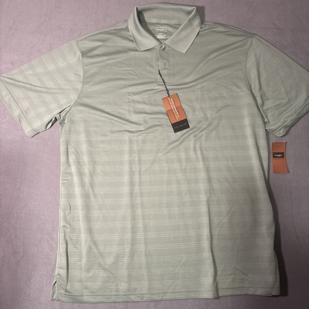 Haggar Performance Mens L Green Short Sleeve Polo Shirt, Cool and Dry NWT.